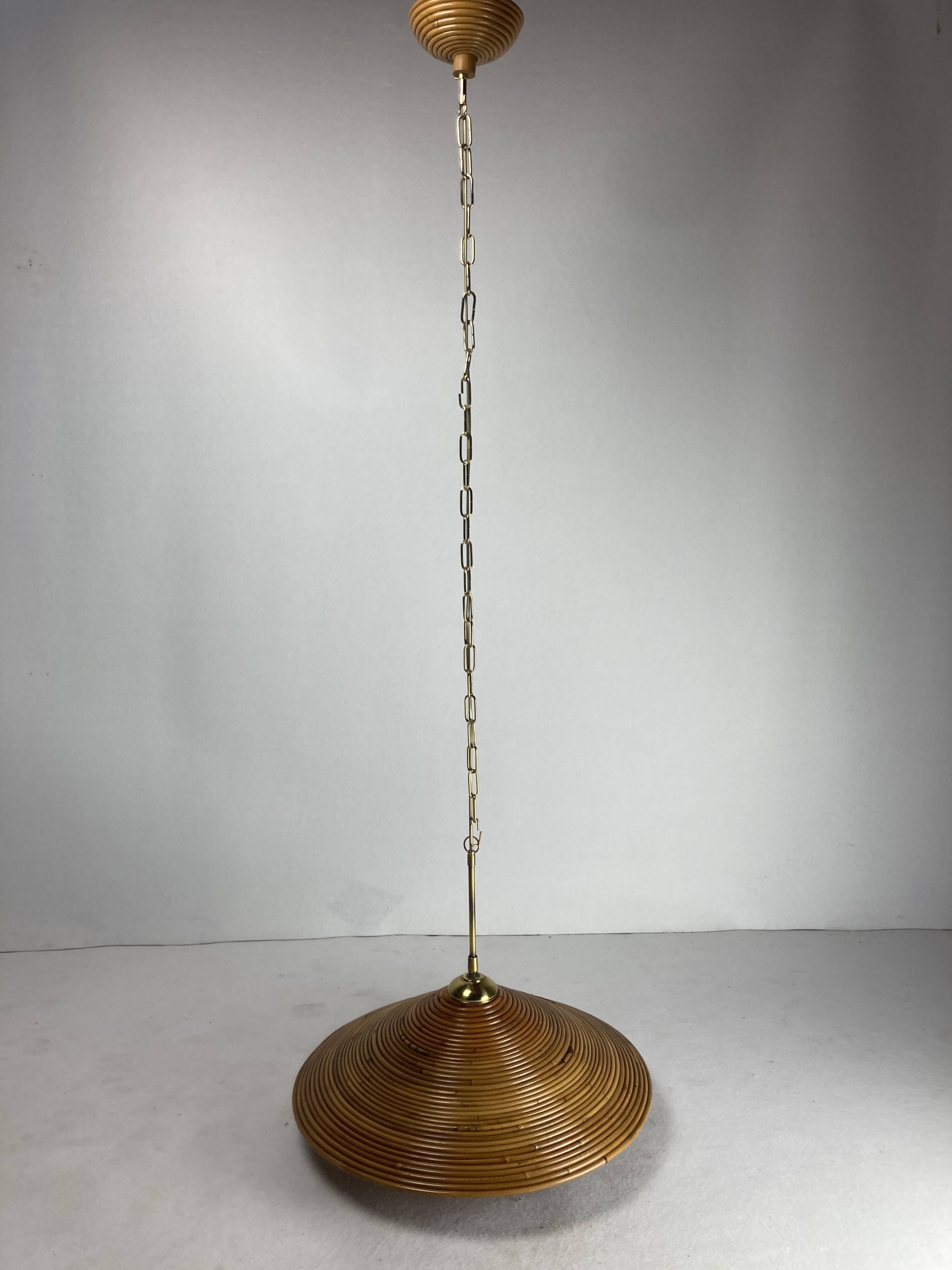 Pencil Split Reed, Rattan, Bamboo & Brass Pendant Lamp, 1970s