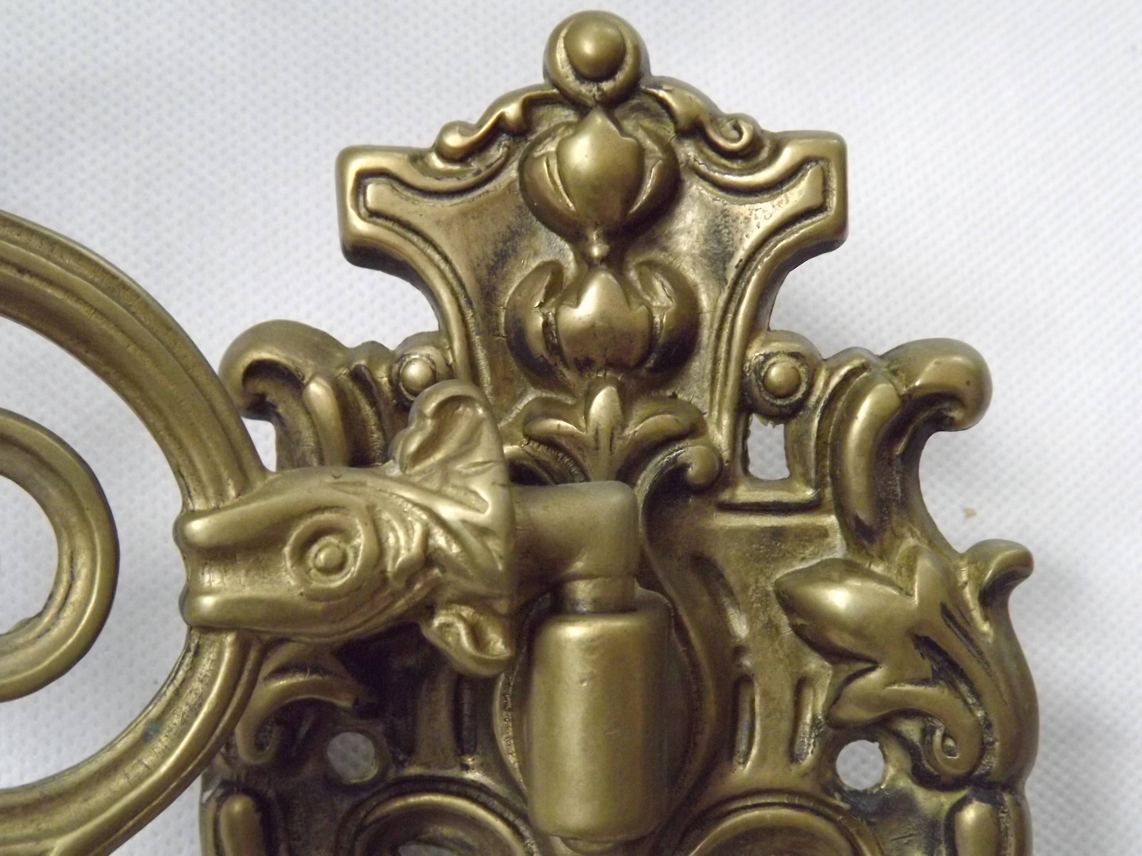 Pair Early 20th Century Rococo Revival Brass 5 Light Candle Wall Sconces
