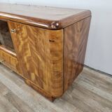 1940s Art Decò dressing table in blond walnut with sliding glass