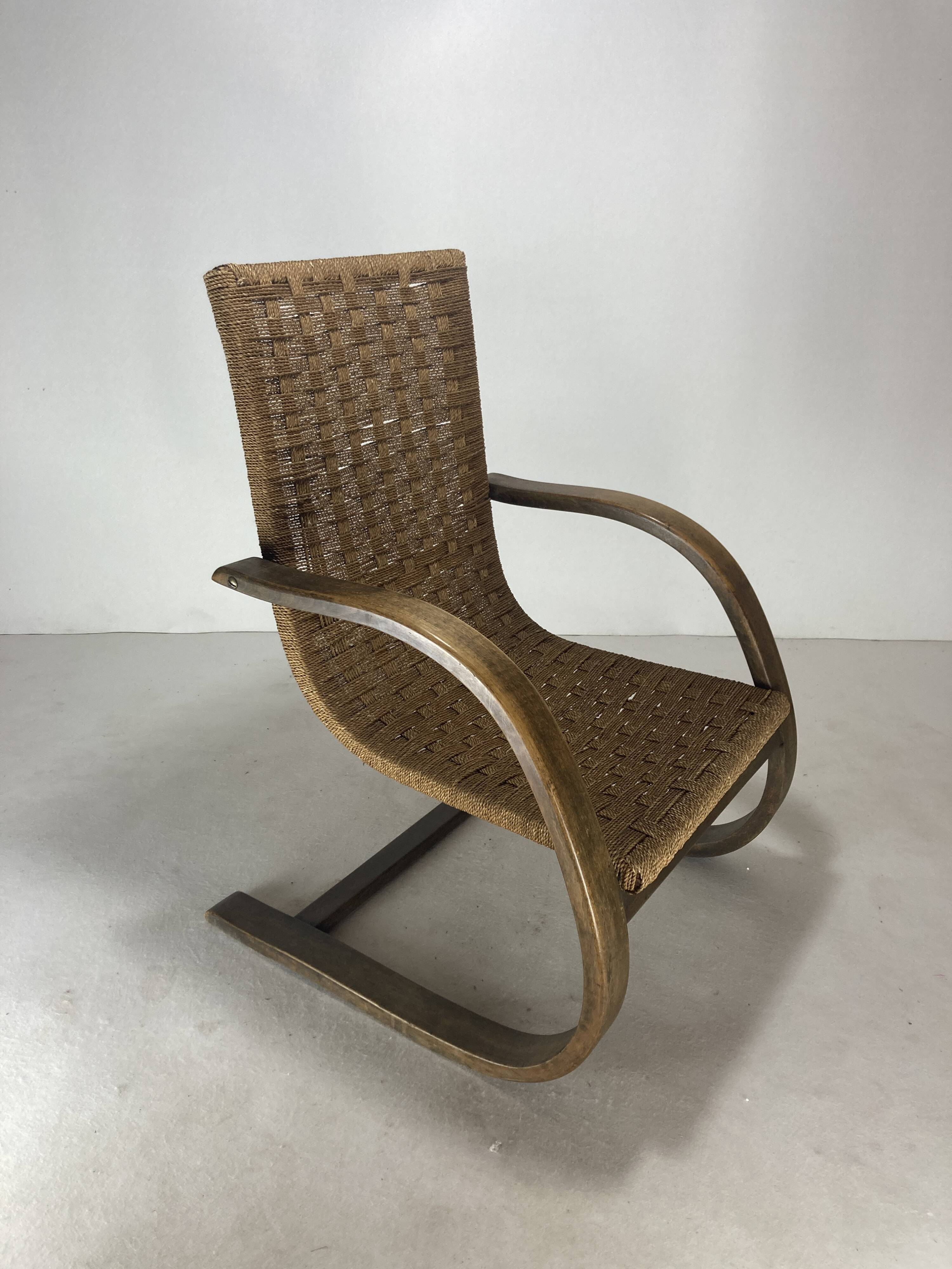 Cantilever wicker cord chair, 1930s