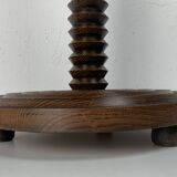Brutalist Wood Turned Wine Press Side Table
