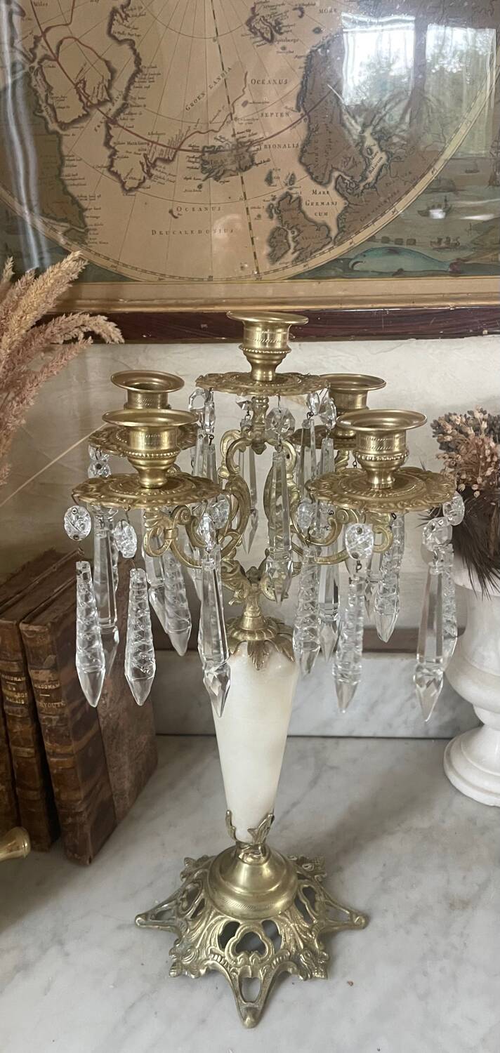 19th century marble, brass and tassel chandelier