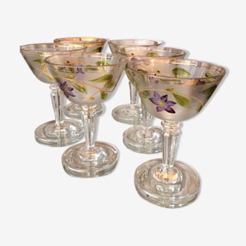 Set of 6 glasses with liquor or drip crystal frost with floral decoration