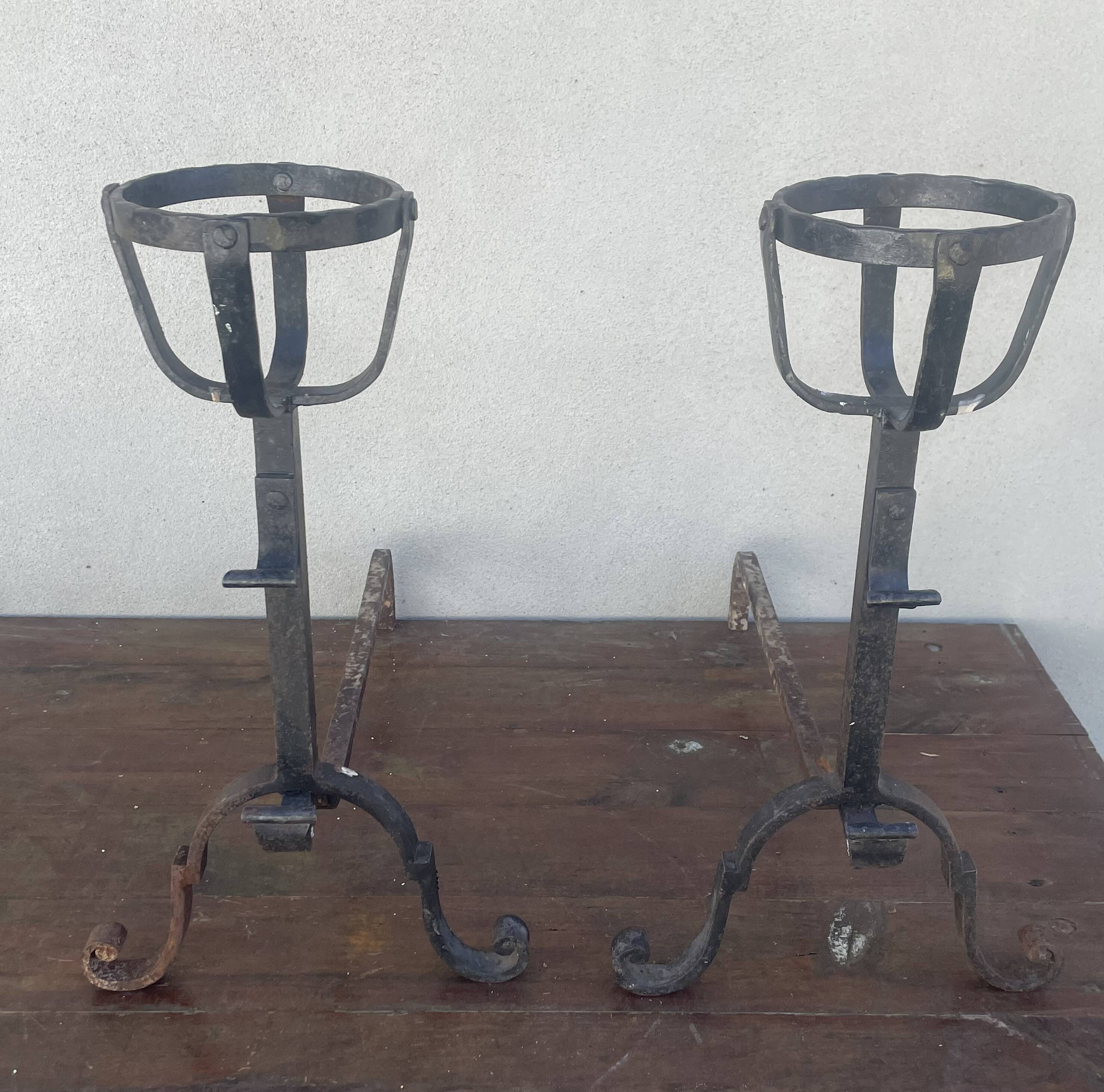 Pair of old landier wrought iron andirons