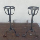 Paire de chenets anciens landier en fer forgé