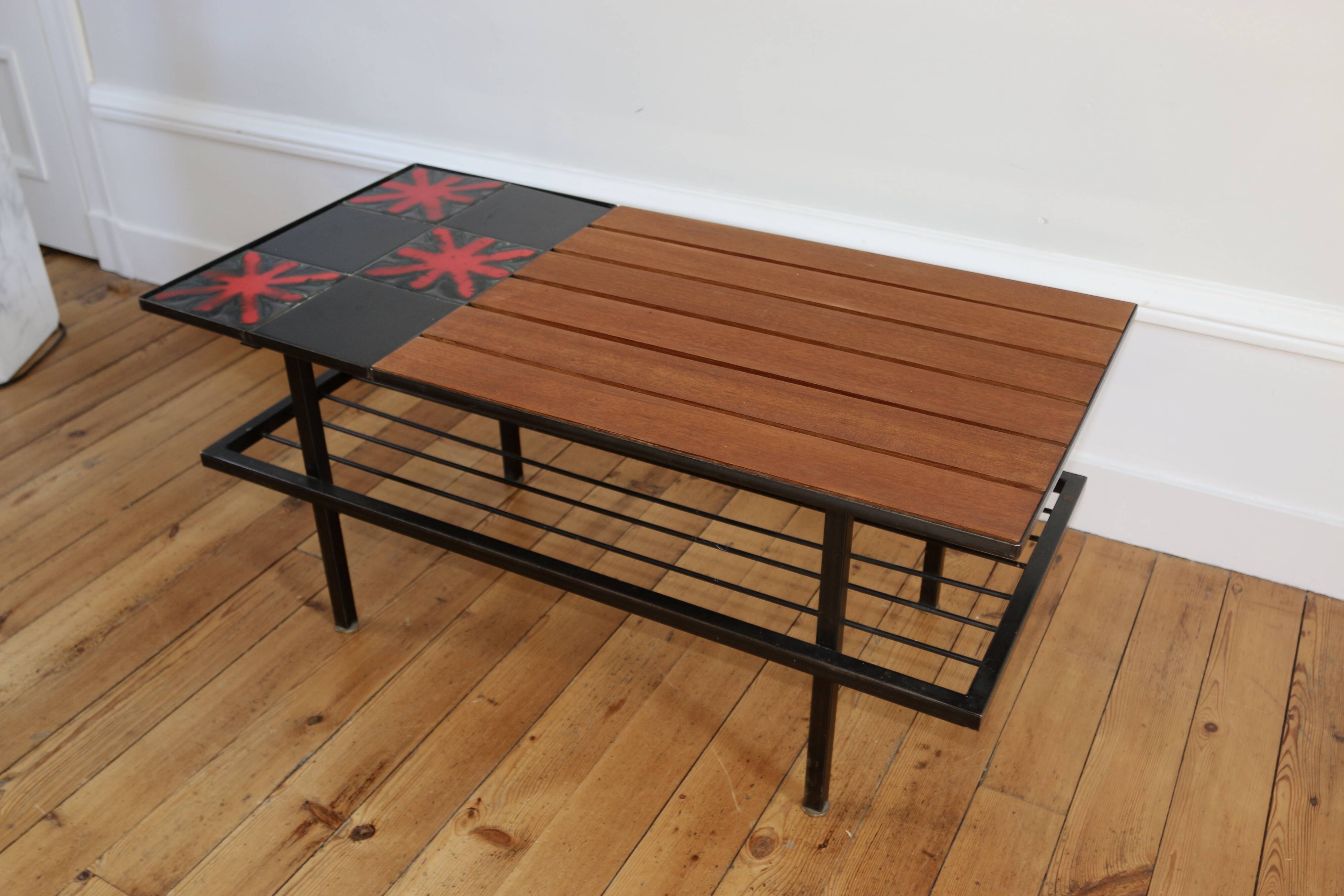 Vintage teak and ceramic coffee table 1960