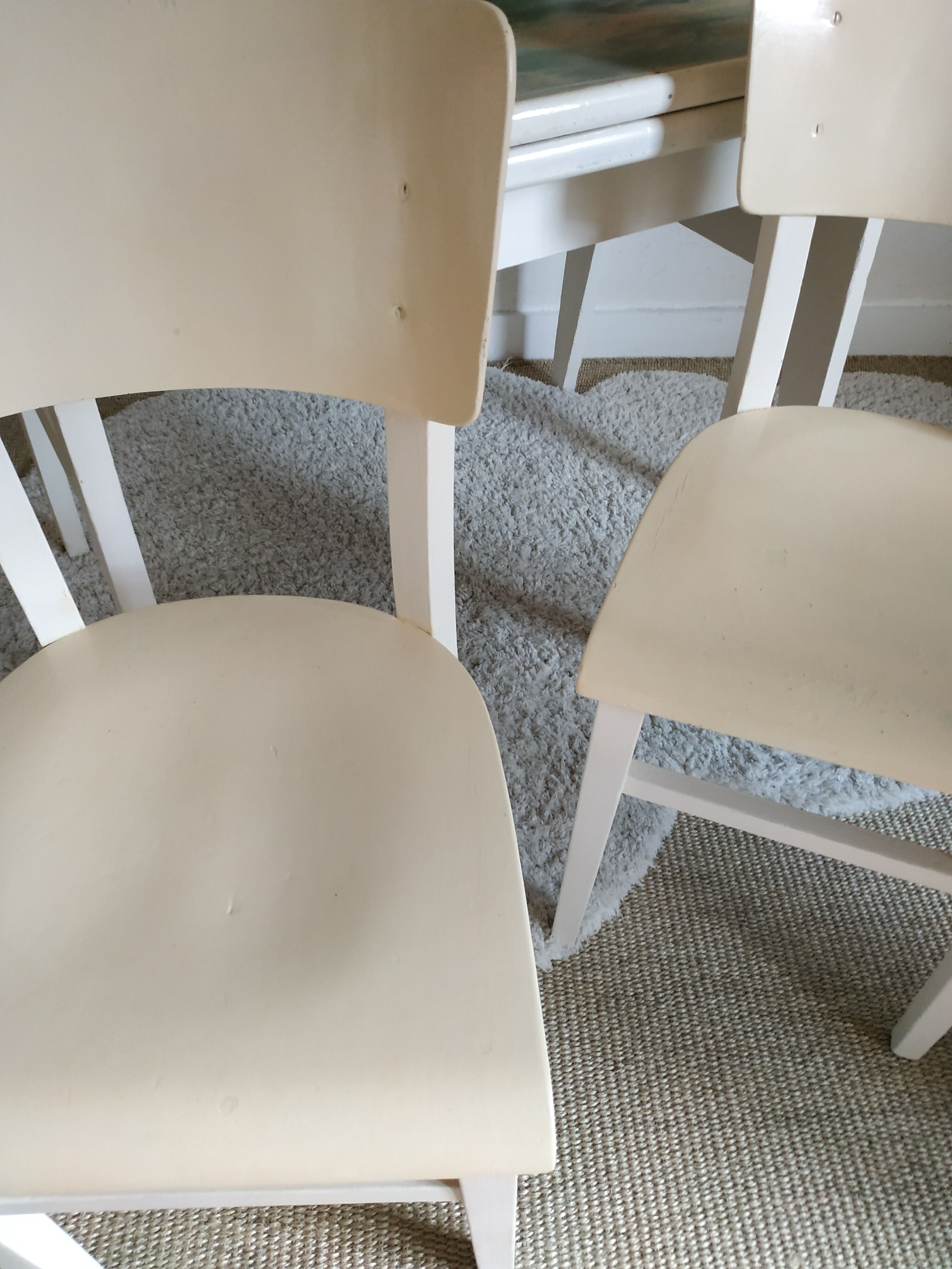 Set old wooden table with extension cords and 2 Thonet chairs