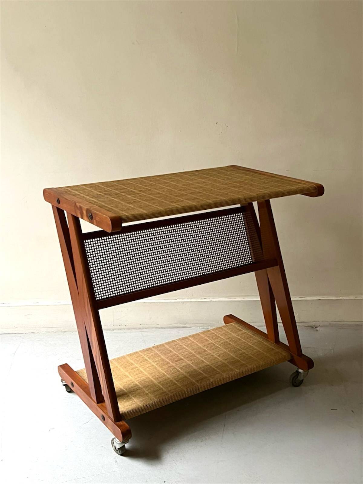 Bar cart in metal and oak by Jullian, designed in France 1960.