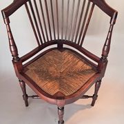 Pair of wicker corner armchairs in mahogany, Jugendstil, 1900.