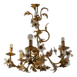 Lustre en métal doré et fleurs en verre, 1970