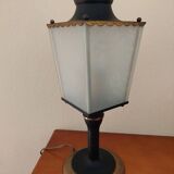 Arlus lamp in black metal, brass and glass circa 1950