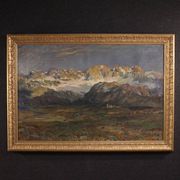 Antique Italian signed mountain landscape painting from 19th century