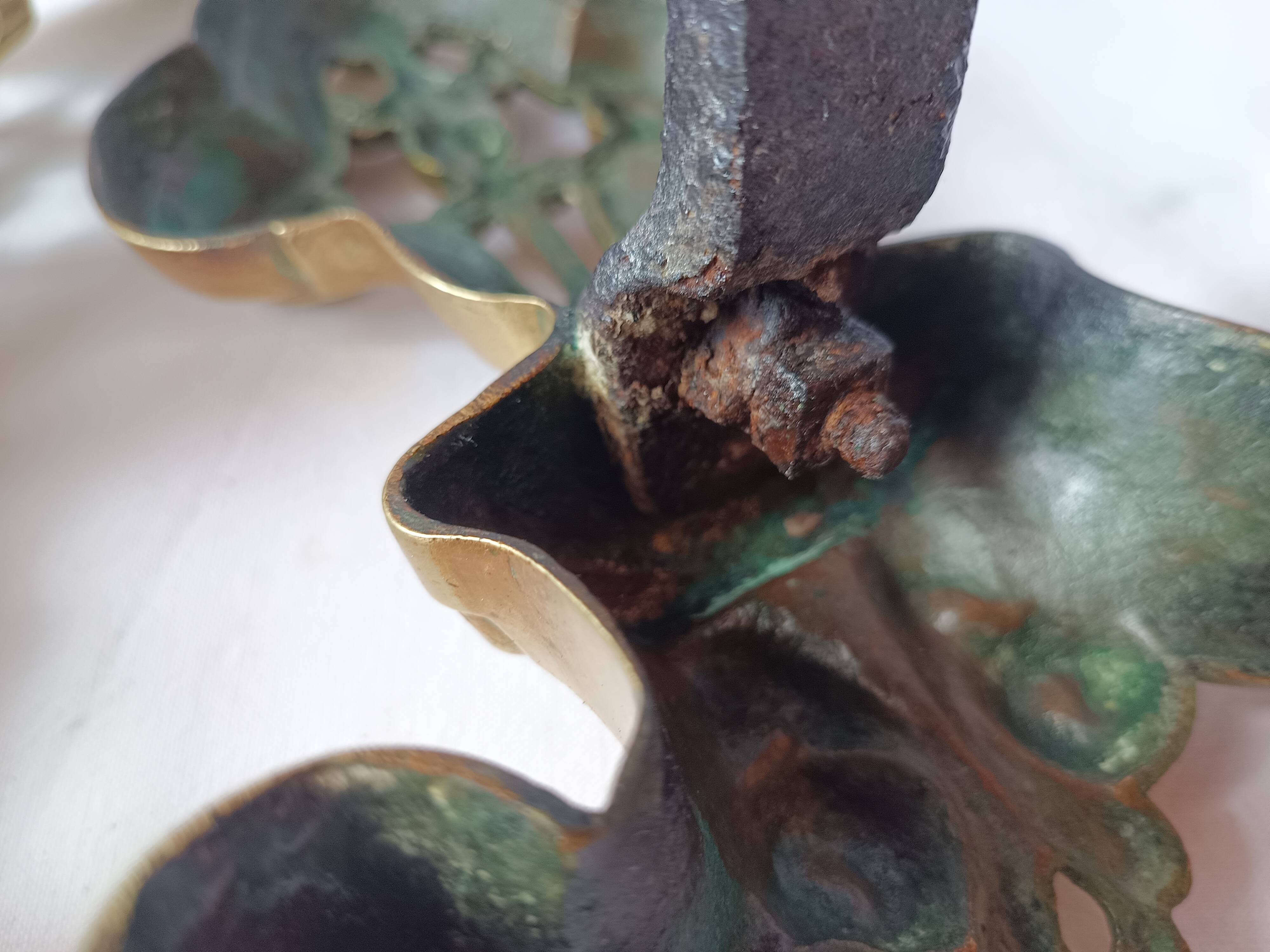 Old bronze chenets fireplace log holder pair