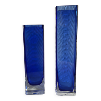 Set of two designer blue vases