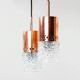 Set of 3 copper and bubble glass pendant lights by VEB NARVA Leuchten, ann