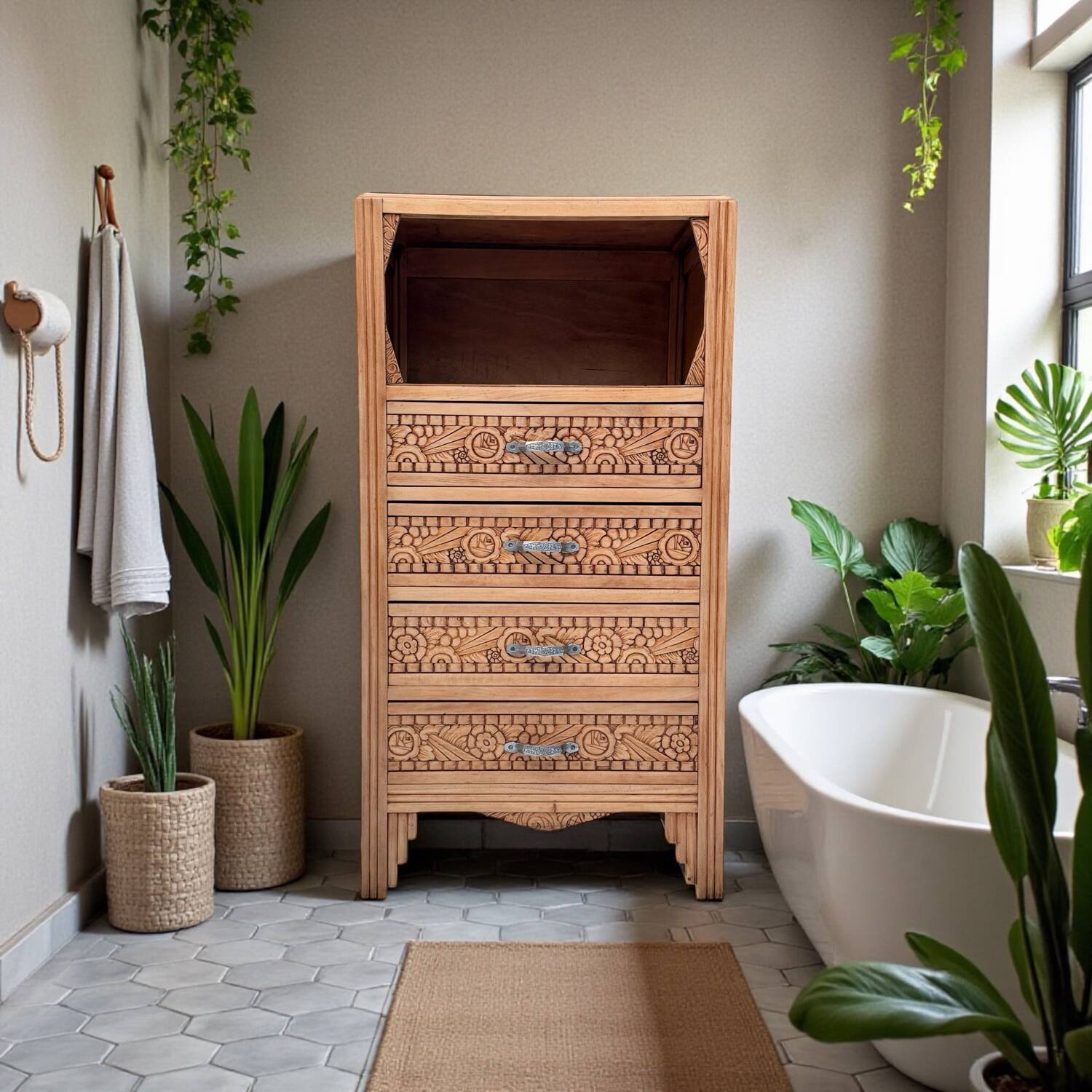 Commode haute art déco bois brut 1930