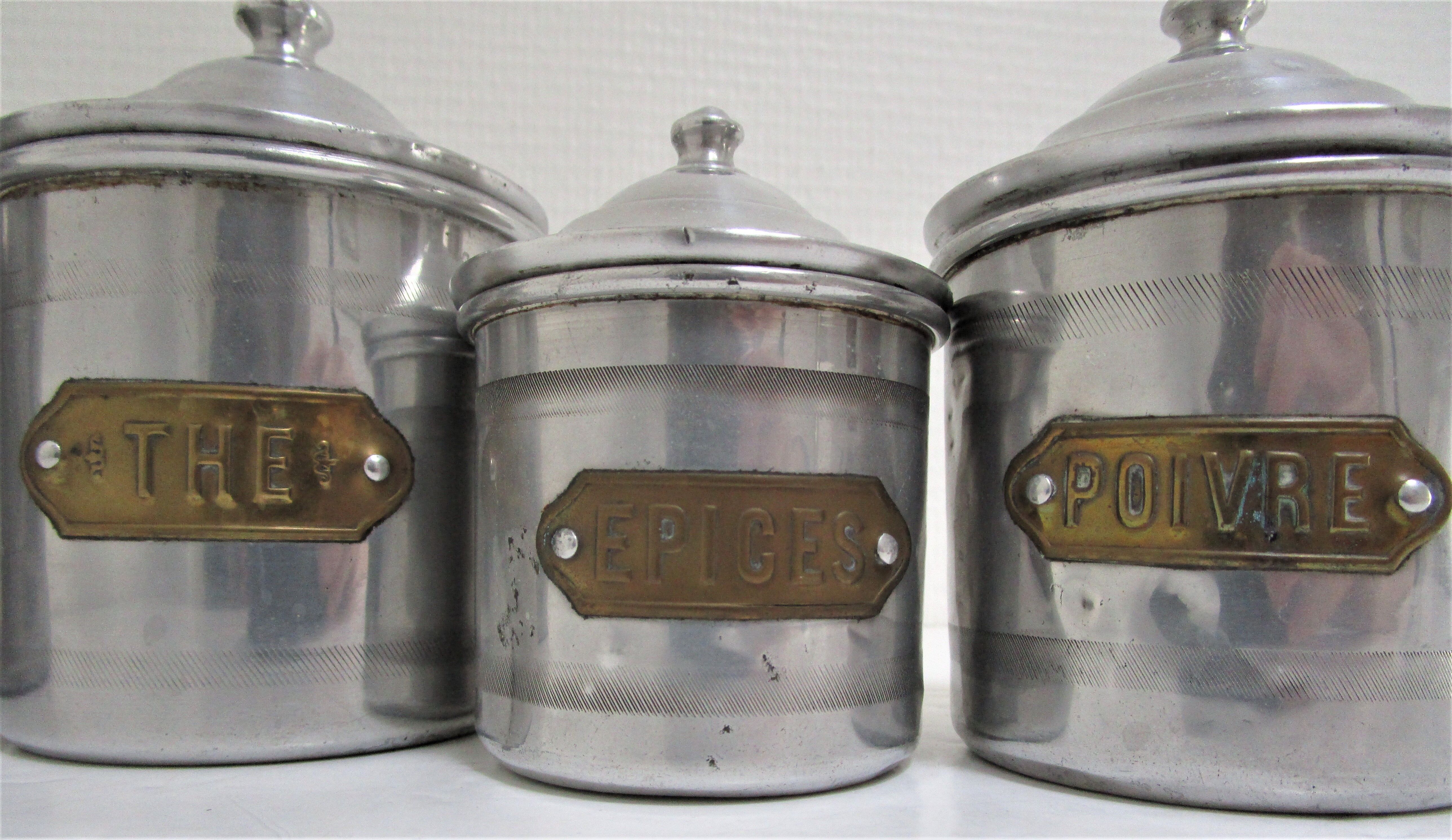 Aluminium metal spice pots 1940 series copper labels of 5
