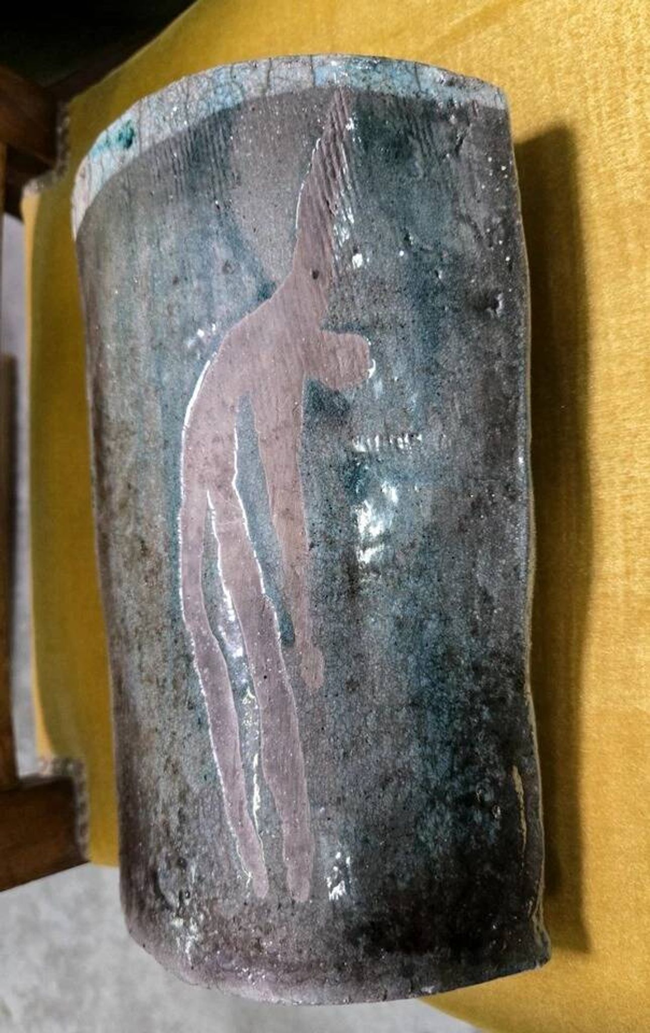 Large sculptural vase in glazed ceramic, artwork from around 1970.
