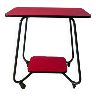 Rolling trolley in red skai and black metal 1970