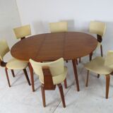Set of 6 mid-century modernist lounge chairs in plywood - extension table by Cor Alons for Gouda den Boer