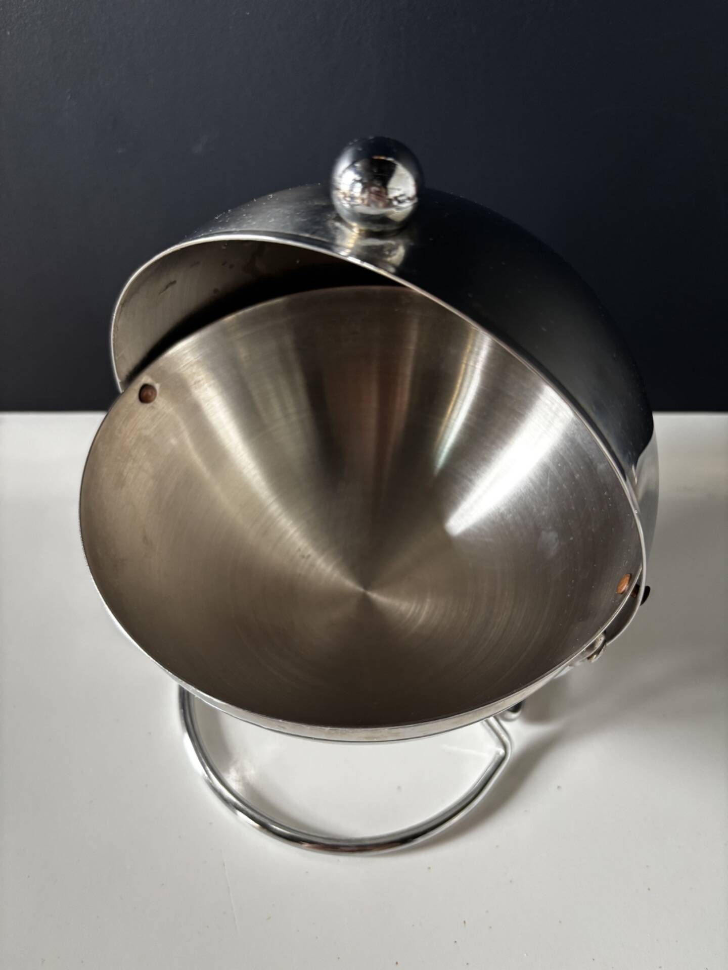 Chrome metal countertop sugar bowl with lid