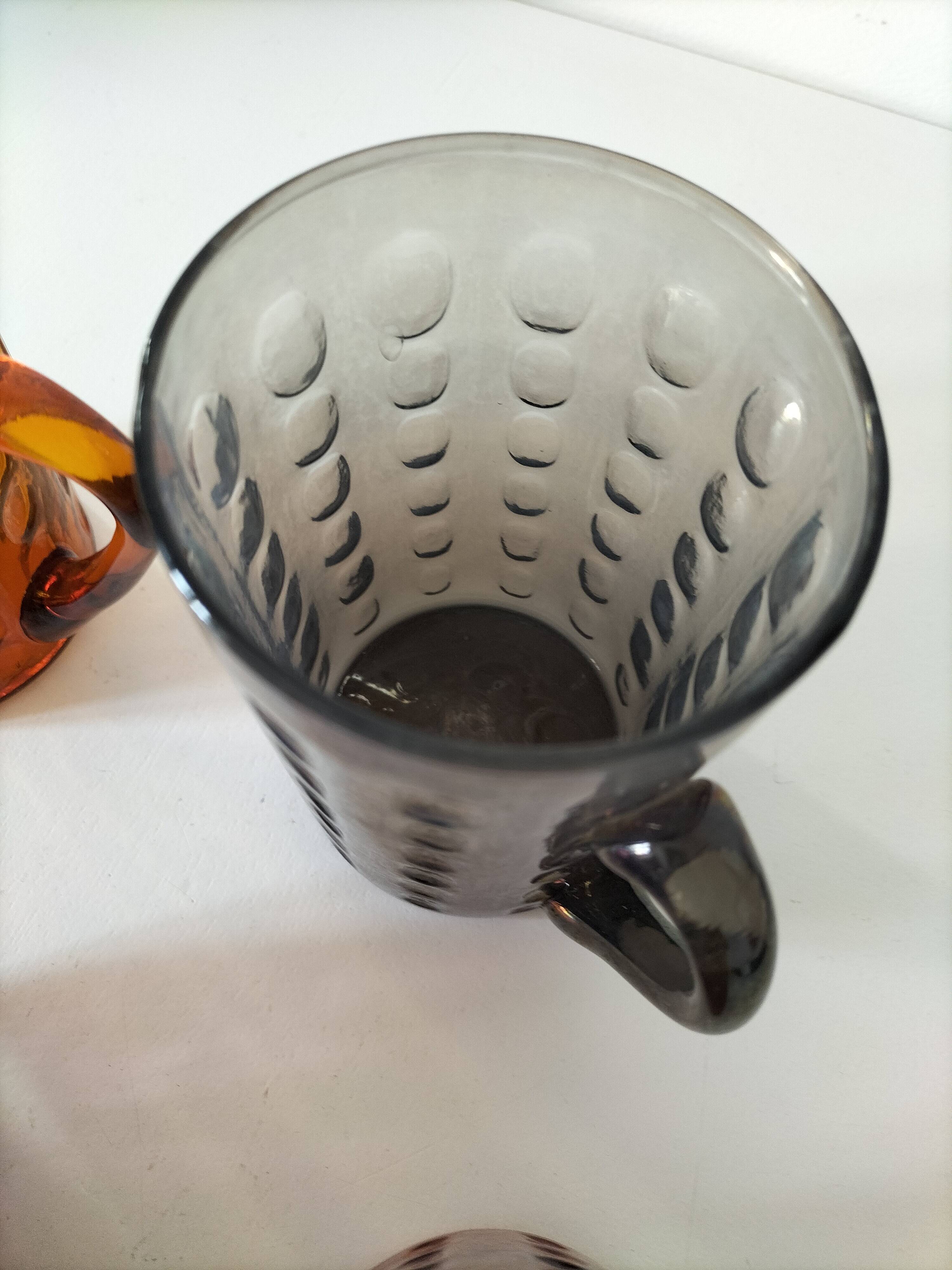Set of 4 coloured pressed glass mugs, vintage style.