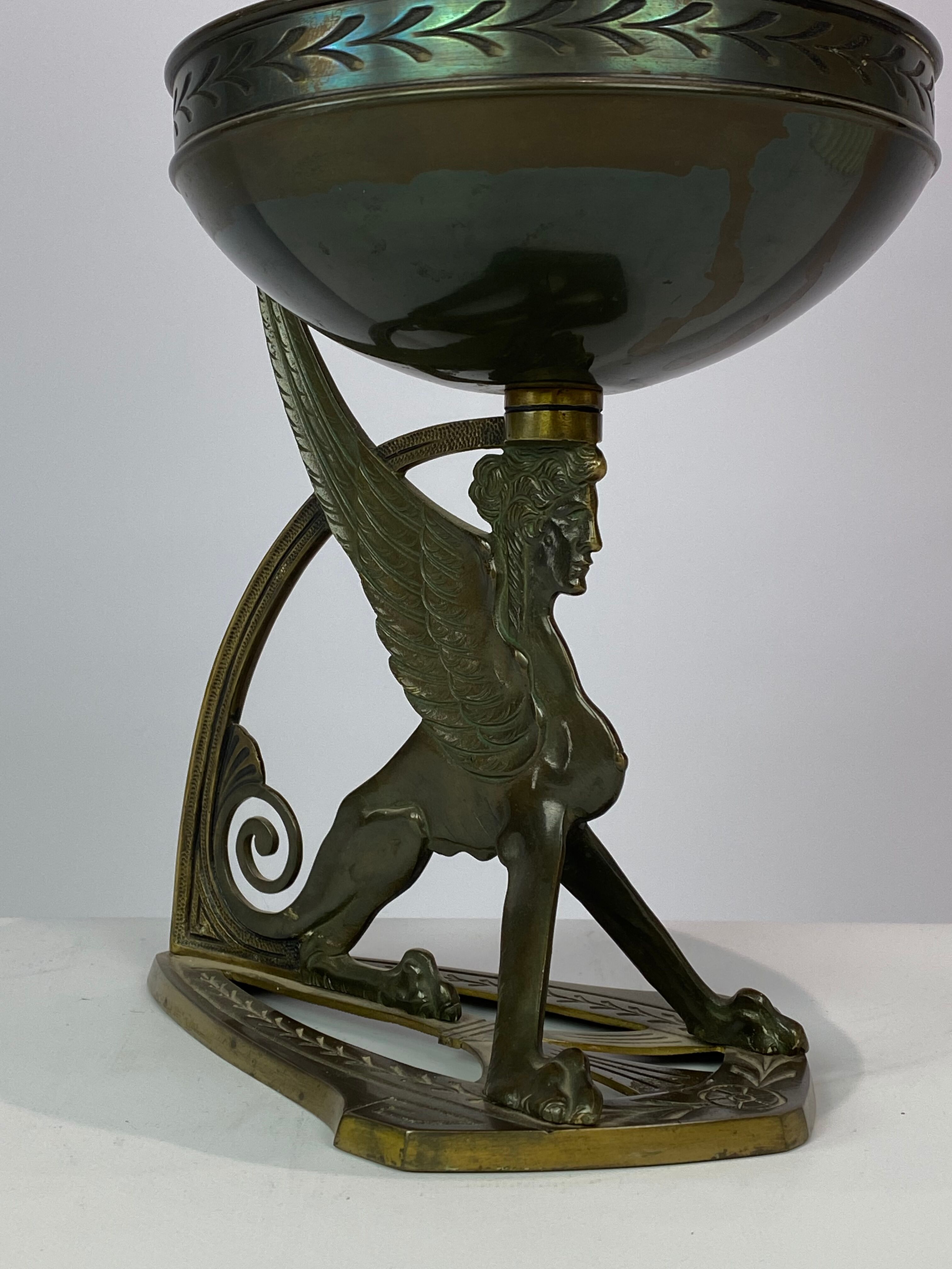 Kerosene lamp in the style in Art Noveau of burnished brass, 1920s