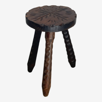 Brutalist carved tripod milking stool, 1950s