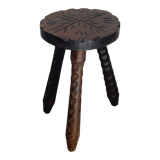 Brutalist carved tripod milking stool, 1950s