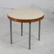 Side table tubular steel base, round top strapping wood, France, circa 1950