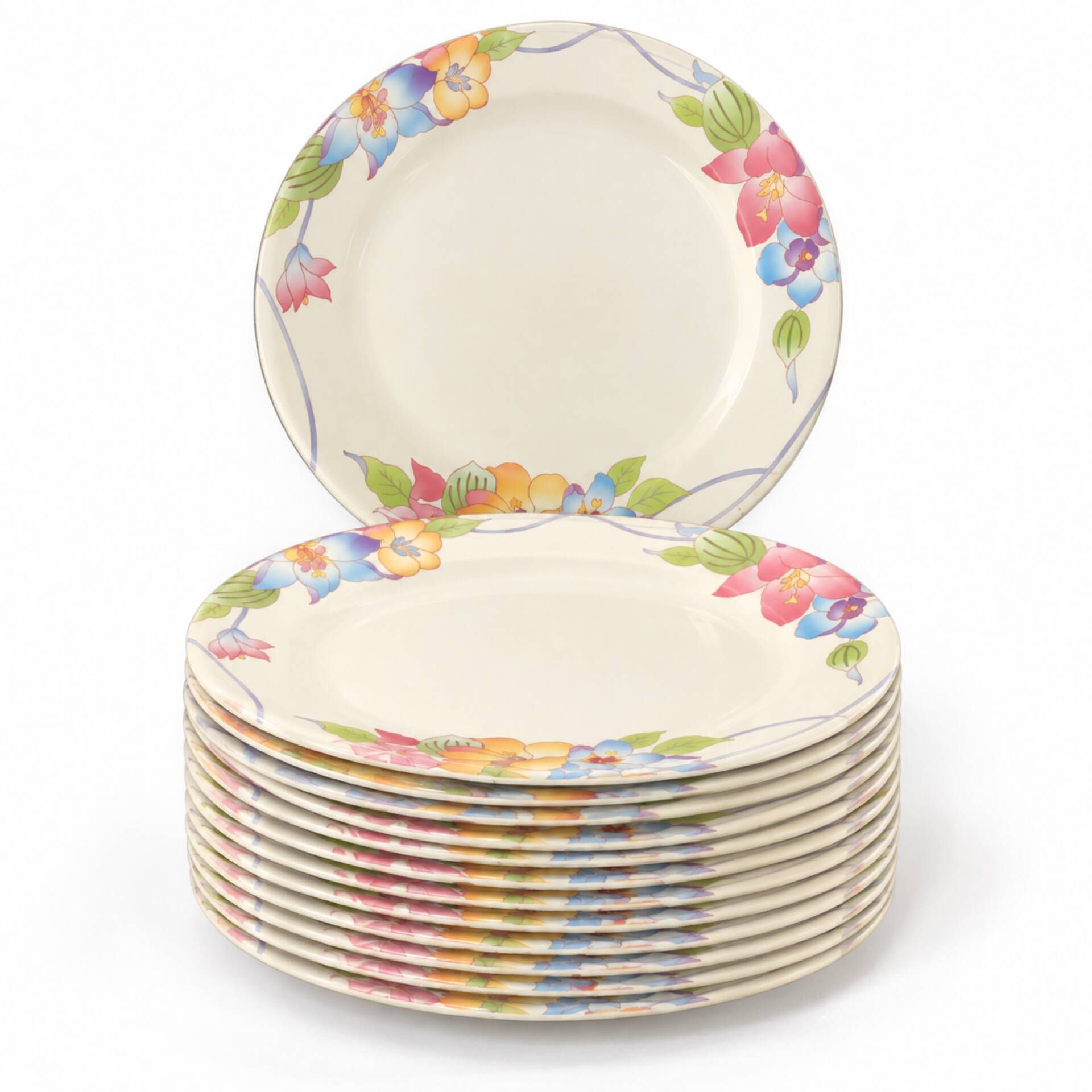 Lot de 15 assiettes à décor floral pastel