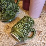 Green Barbotine Pitcher and Mug