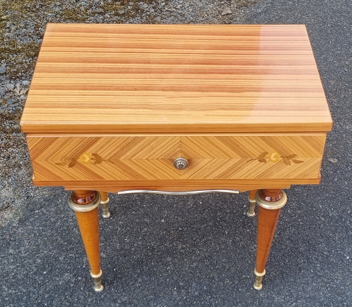 Paire de tables de nuit, vintage, années 50 / 60, marqueterie