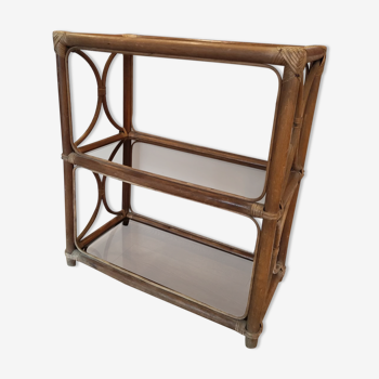 Rattan bookcase shelf and vintage smoked glass
