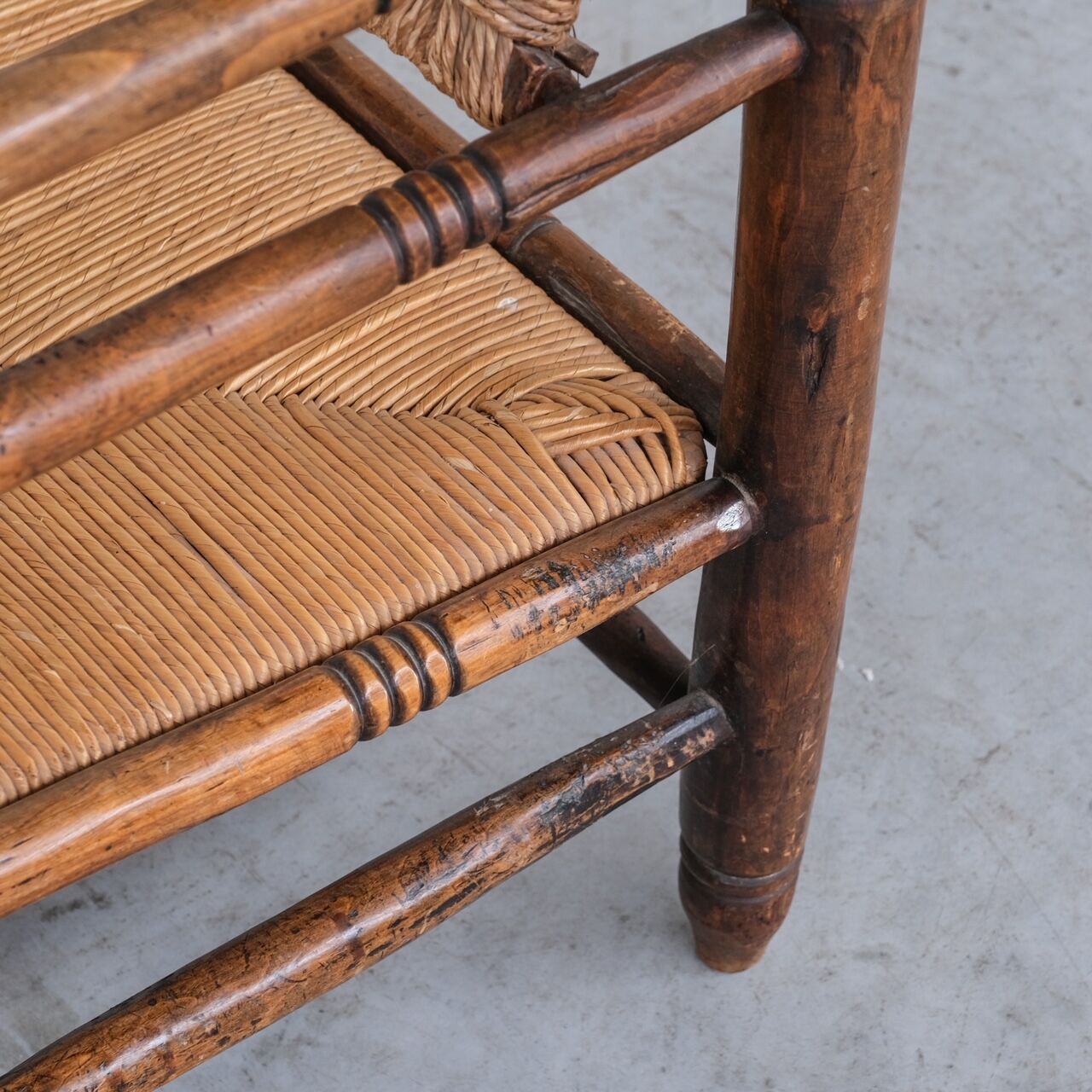 Mid-century rush oak french armchair