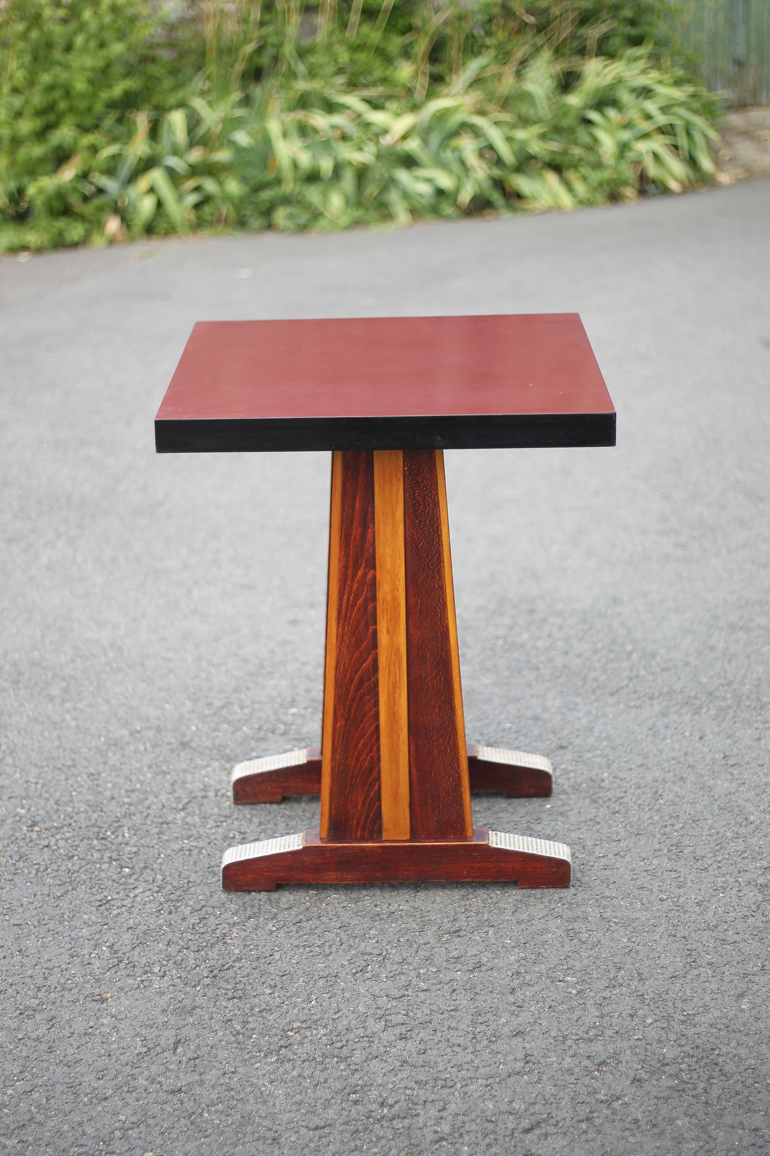 Vintage formica bistro table, wooden base side table