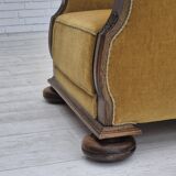 1960s, Danish relax armchair, yellow-honning furniture velour, oak wood.