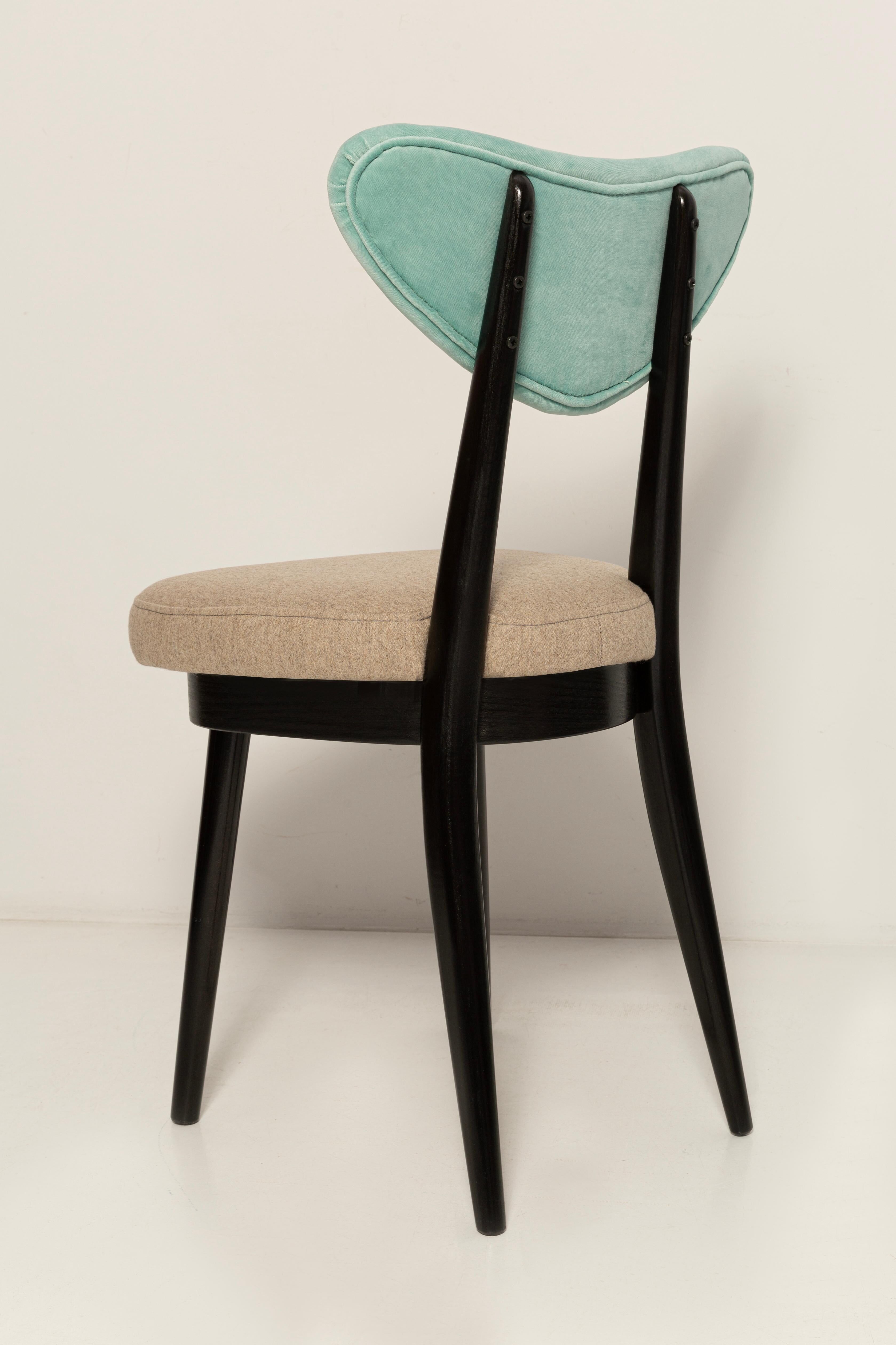 Beige and green mixed wool heart-shaped chair, mid-century, Europe, 1960s.