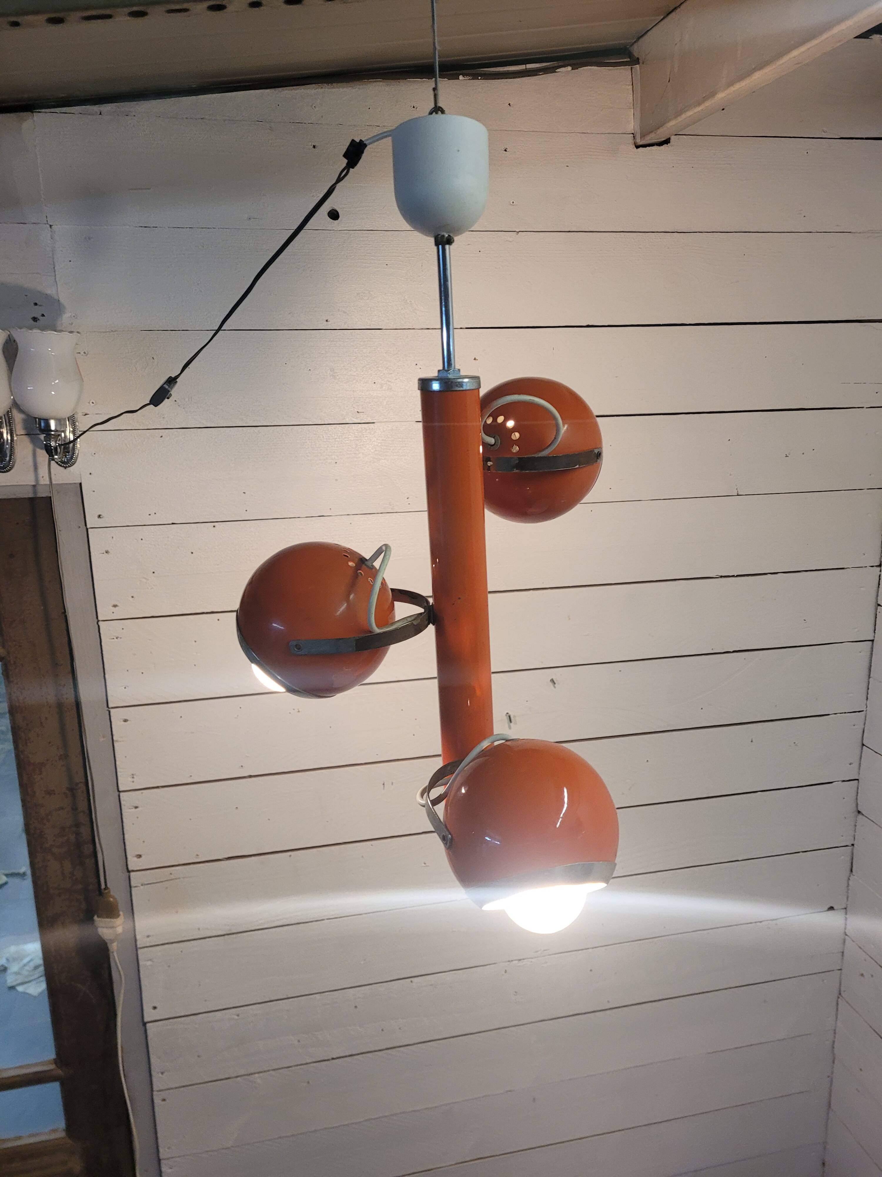 Lustre suspension vintage eyeball orange à 3 lumières des années 60