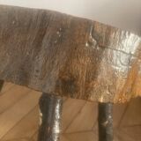 Brutalist wooden table and 3 stools