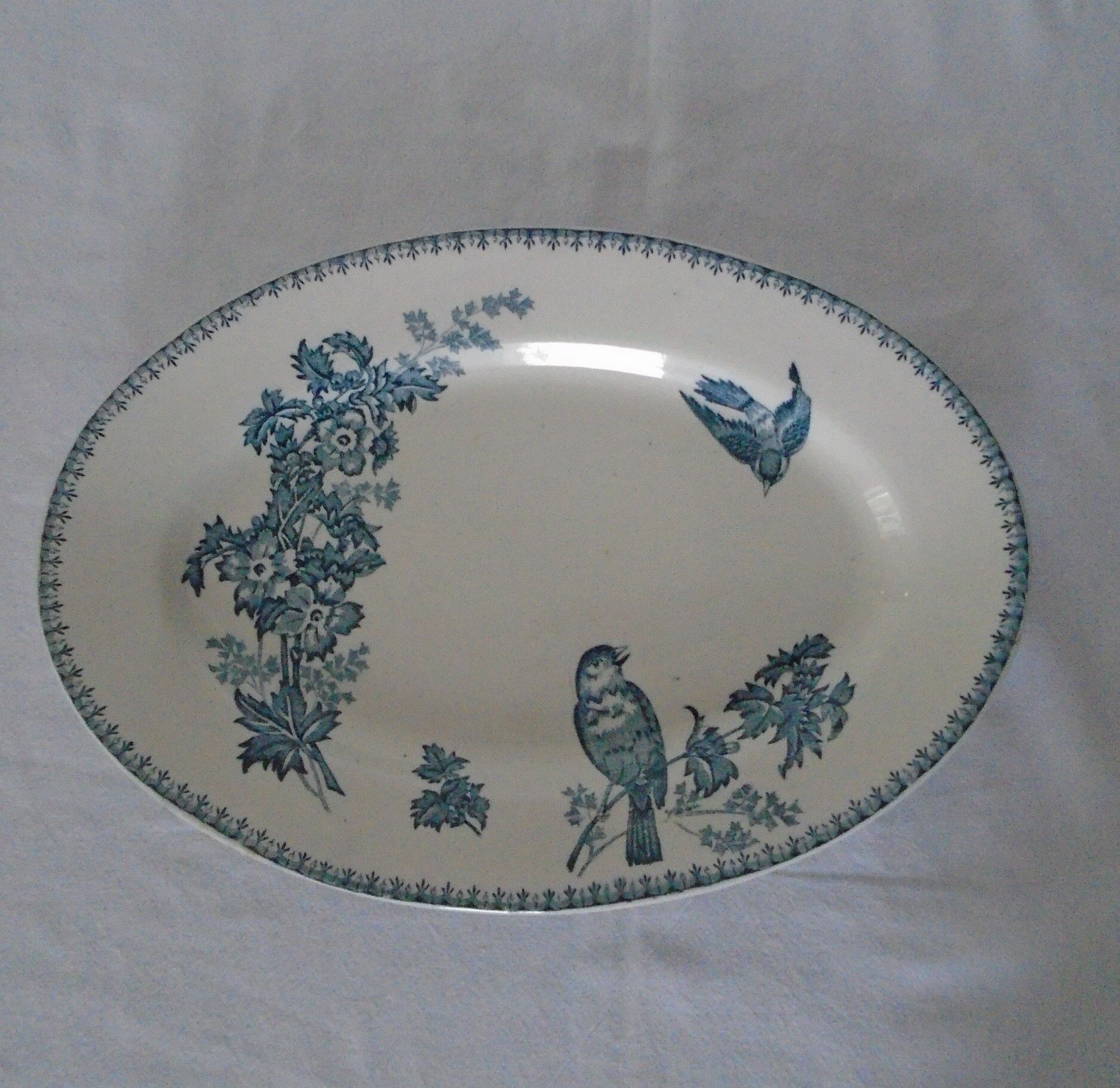 Plat ovale longwy old bird decor - faience flowers