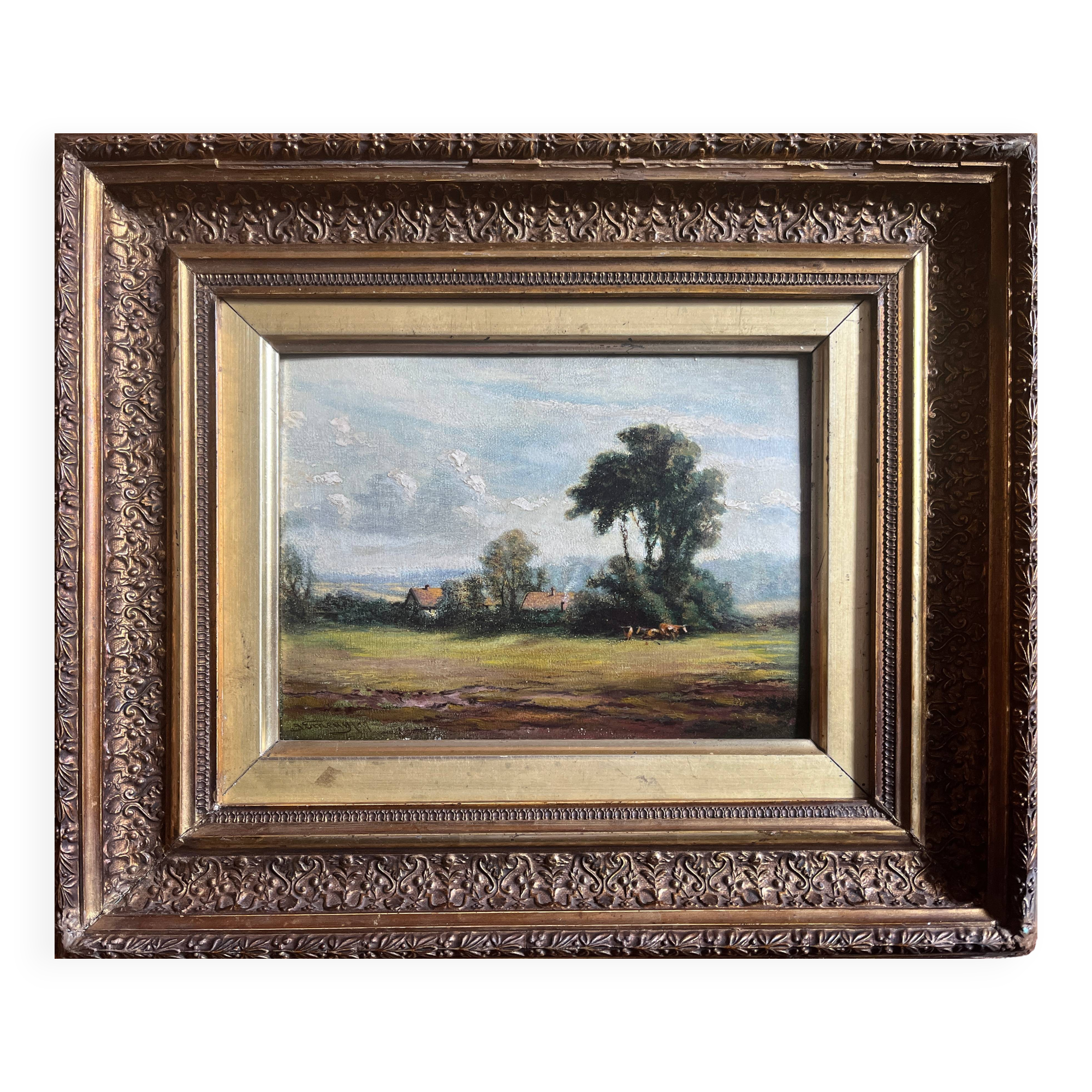 Painting hsp james emery (1819-1899) countryside england fudbury cornard