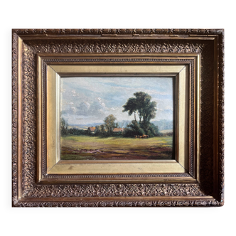 Painting hsp james emery (1819-1899) countryside england fudbury cornard