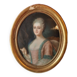 Portrait au pastel français de la fin du XIXe siècle d'une jeune fille dans un cadre ovale doré