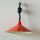 Vintage rise and fall pendant light in red lacquered metal