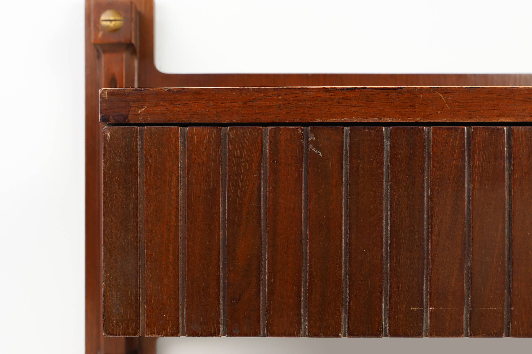 Mid-century Wall-mounted console in wood with brass details, Italy 1960s