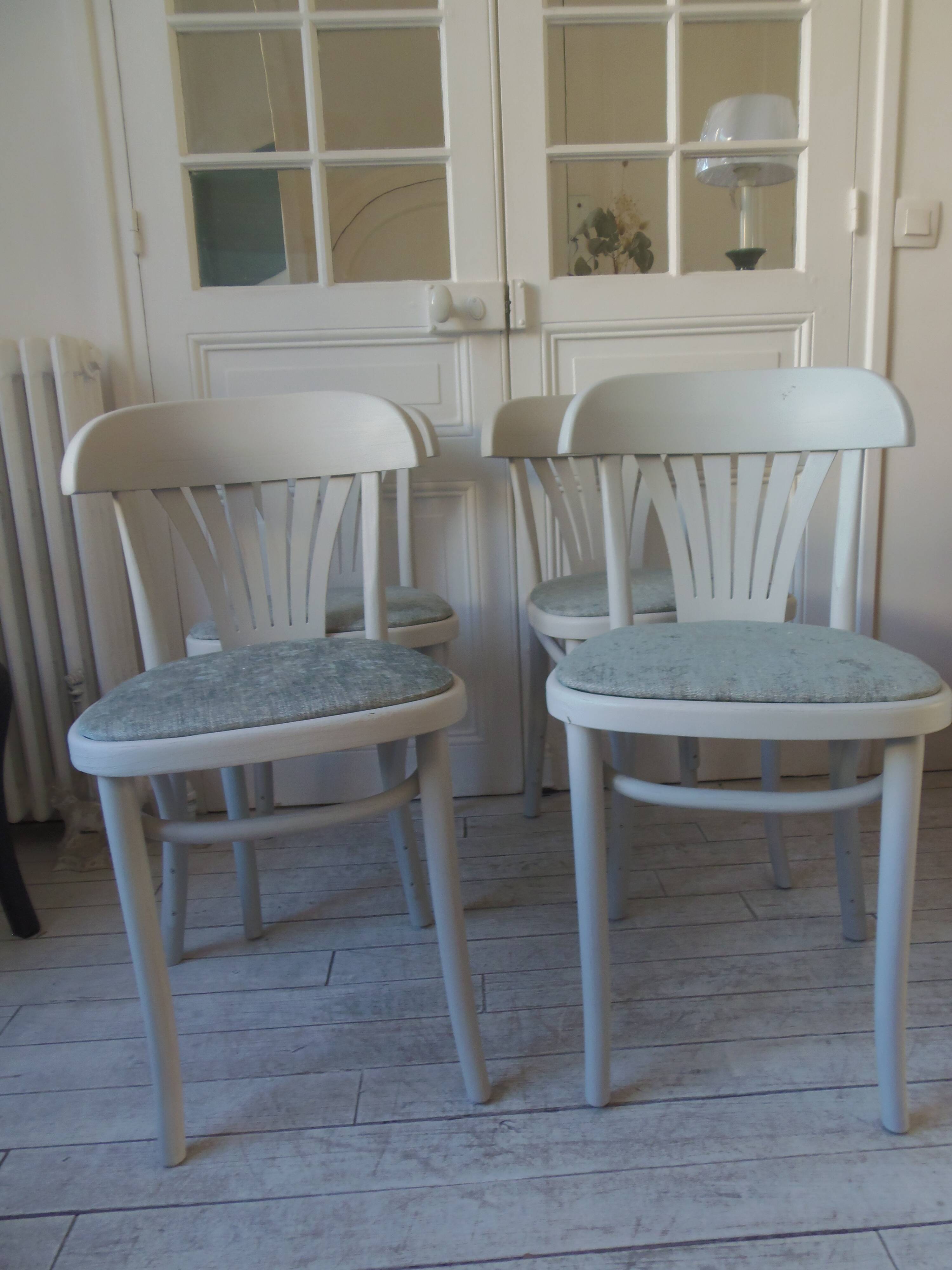 Set of 4 vintage bistro chairs from the 1970s enhanced in grey.