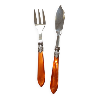 Cutlery Chabanna. Stainless steel and iridescent handle; 24 dessert place settings.