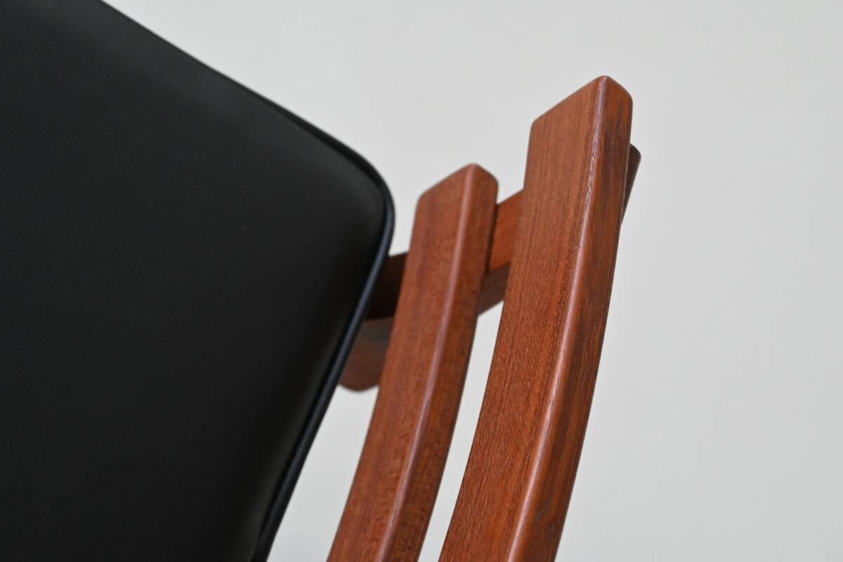 Erik Buck set of three bar stools in teak and leather Dyrlund Denmark 1960