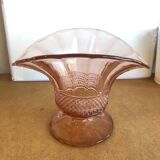Art deco pink glass vase with reliefs on foot